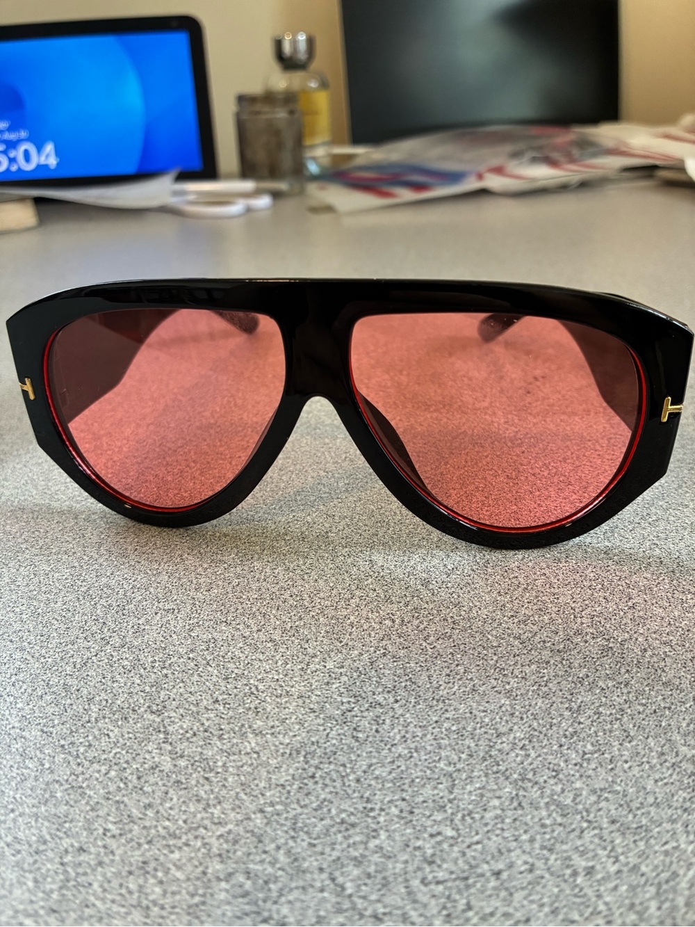 Big Black Frame Aviator Sunglasses with Red Lenses
